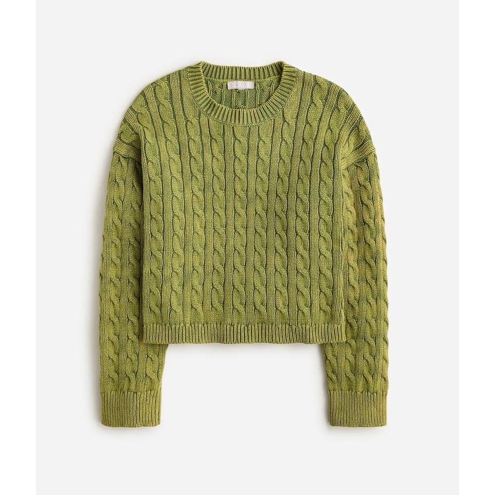J.Crew Womens Green 100% Cotton Cable Knit Crew Neck Boxy Sweater Size Medium